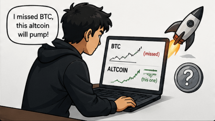 Trader rotating into a random altcoin after missing the Bitcoin move